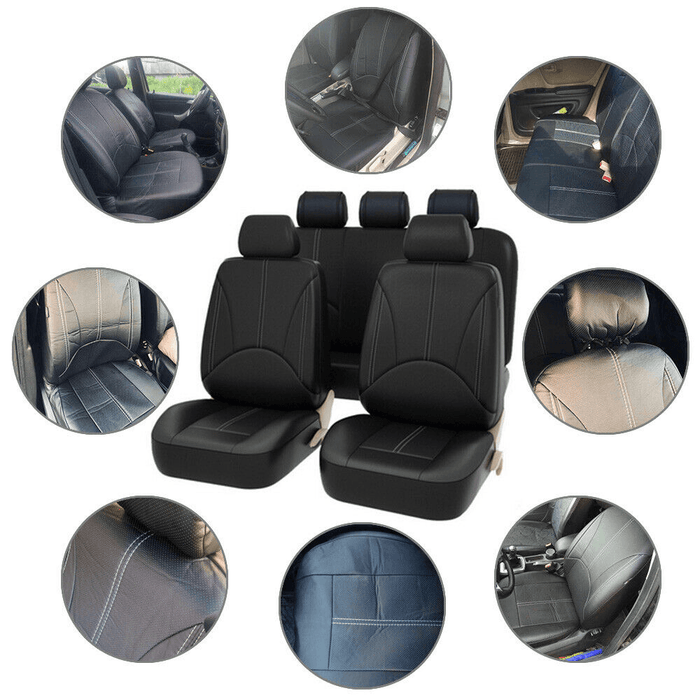 9PCS PU Leather Car Seat Cover Front Rear Protectors Cushions Universal Full Set