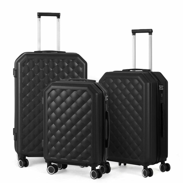 20''24'' 28'' 3 Piece Set Suitcase ABS Light Trolley Luggage Rolling Black /Lock