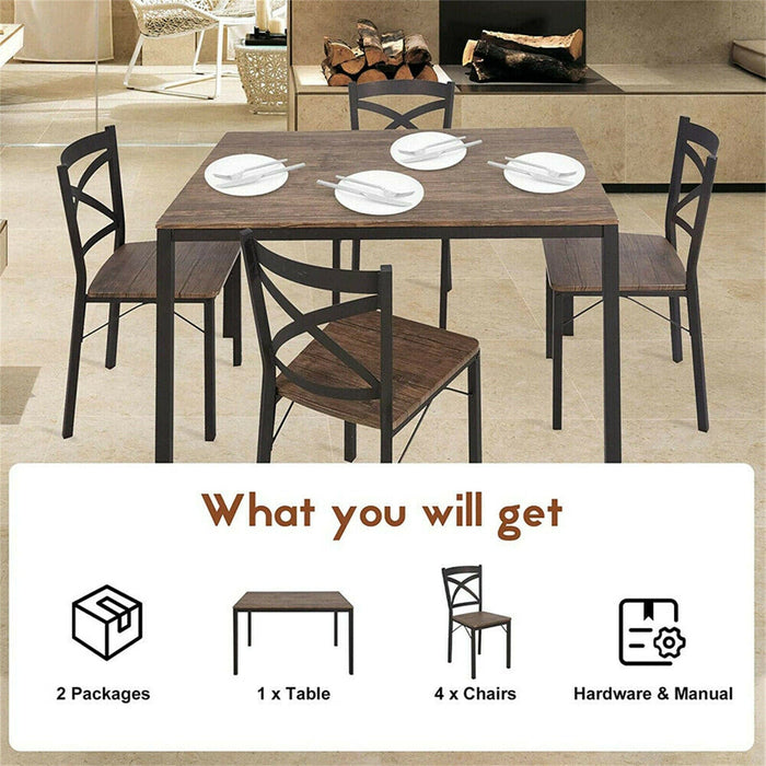 VILOBOS 5PC Wood Dining Table Set 4 Chairs Seat Breakfast Kitchen Home Furniture