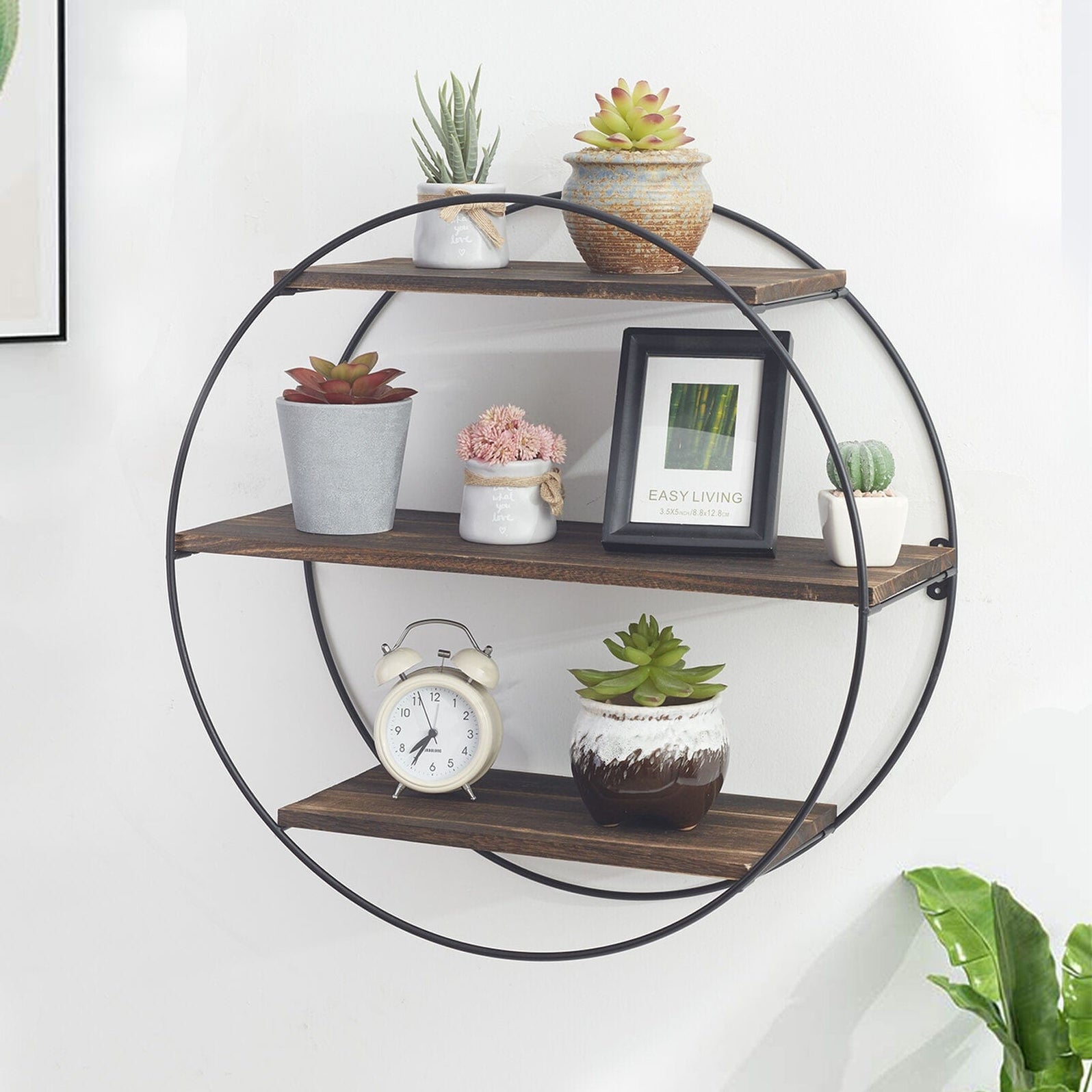 Large Round Shelving Unit Rustic Wood Wall Mounted Display Organizer S 