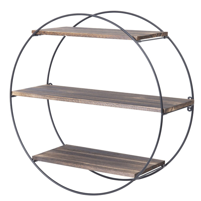 Large Round Shelving Unit Rustic Wood Wall Mounted Display Organizer Shelf Rack