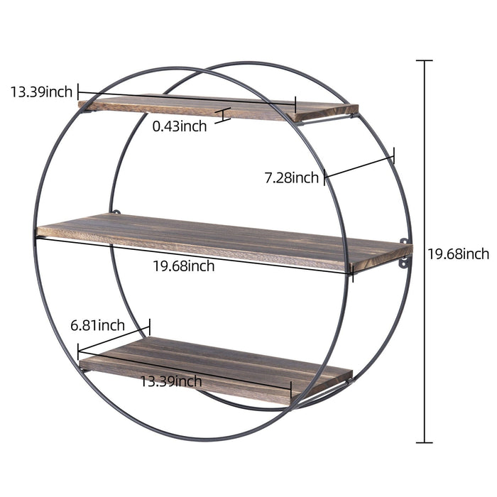 Large Round Shelving Unit Rustic Wood Wall Mounted Display Organizer Shelf Rack