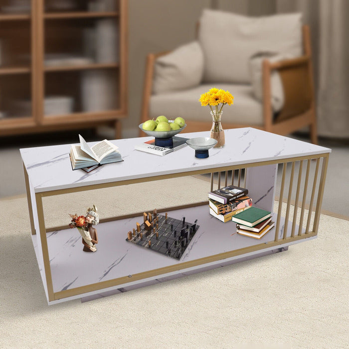 Modern Coffee Table 39.4Inch Large Living Room Table Metal Frame White Furniture