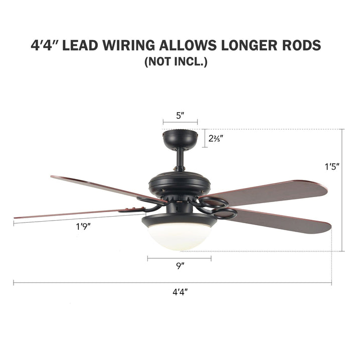 52 Inch 5 Blade 60W Ceiling Fan w LED Lights Timer Remote for Home Office