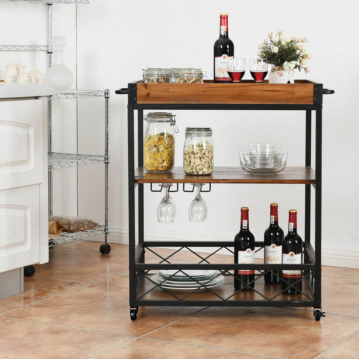 3 Tier Rolling Kitchen Trolley Island Cart Serving Dining Storage Shelf Utility