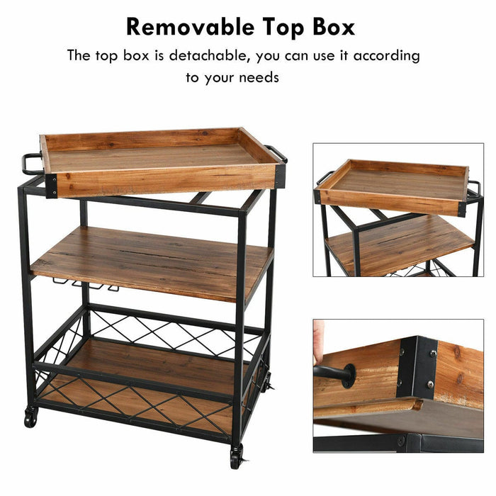 3 Tier Rolling Kitchen Trolley Island Cart Serving Dining Storage Shelf Utility