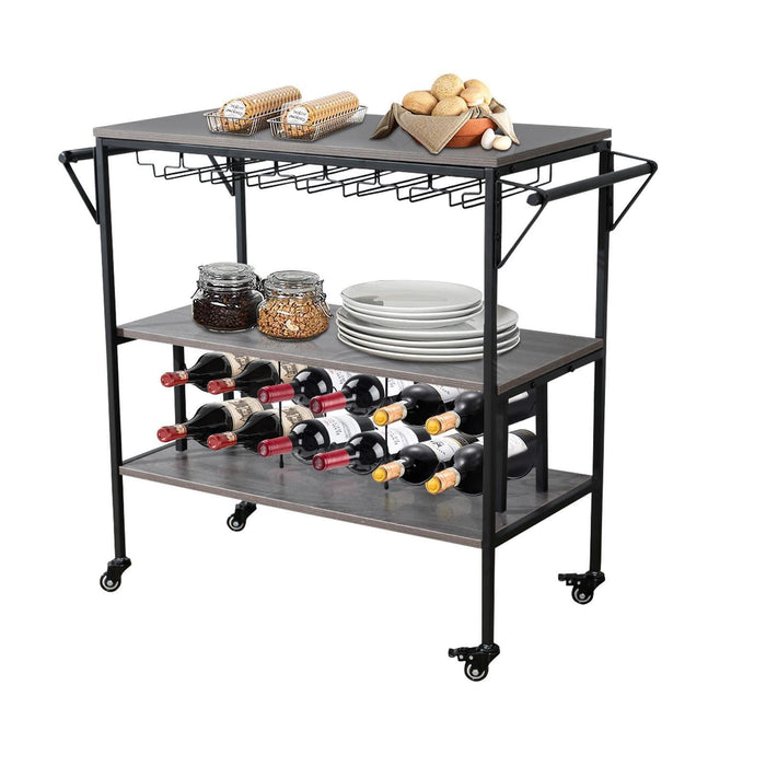 Durable 3 Tiers Home Kitchen Storage Bar Trolley Cart Rolling Wine Rack Pantry