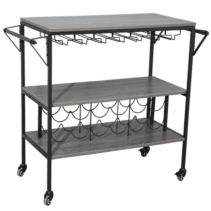 Durable 3 Tiers Home Kitchen Storage Bar Trolley Cart Rolling Wine Rack Pantry