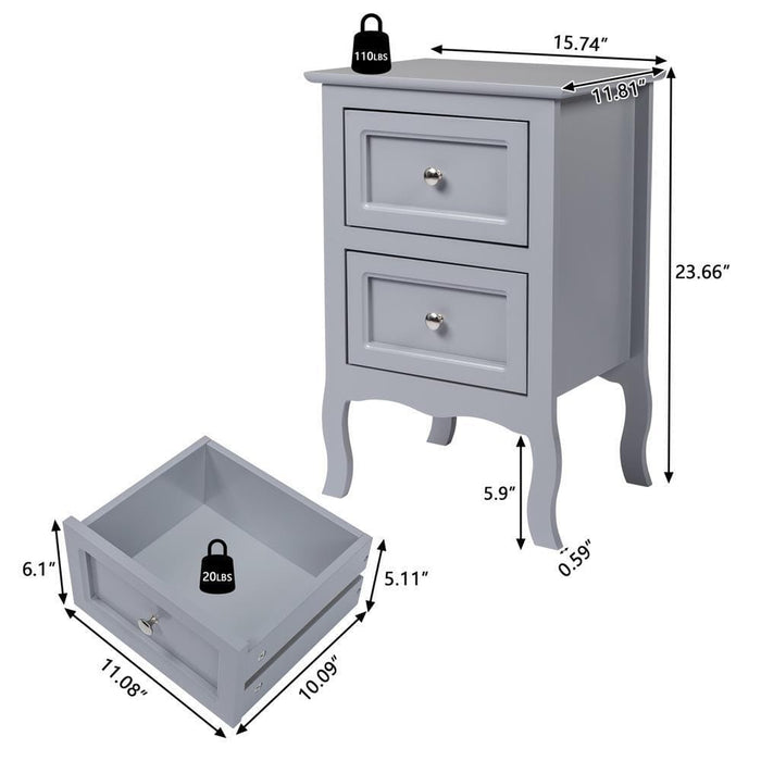 Set of2 Night Table Side Table Nigh stand Gray Bedside Storage Drawer for Bedroom