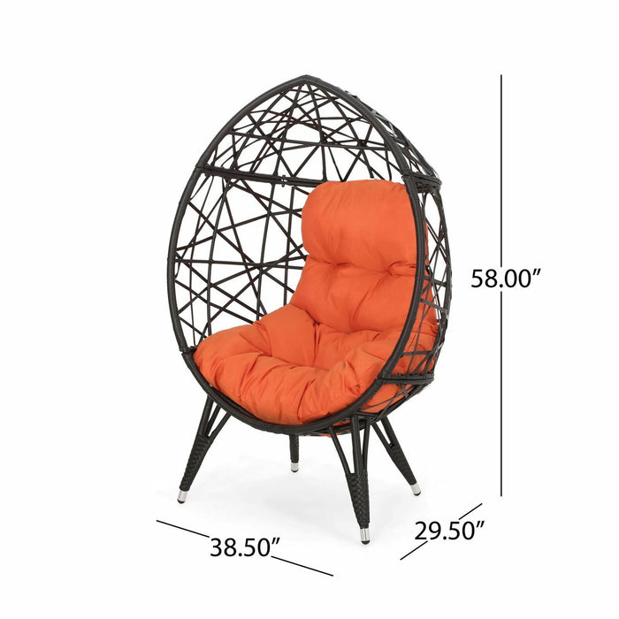GDF Studio Doris Wicker Teardrop Chair with Cushion - Brown/Orange
