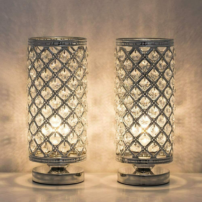 HAITRAL Crystal Lamps - Modern Bedside Desk Lamps Set of 2/Small Nightstand Lamp