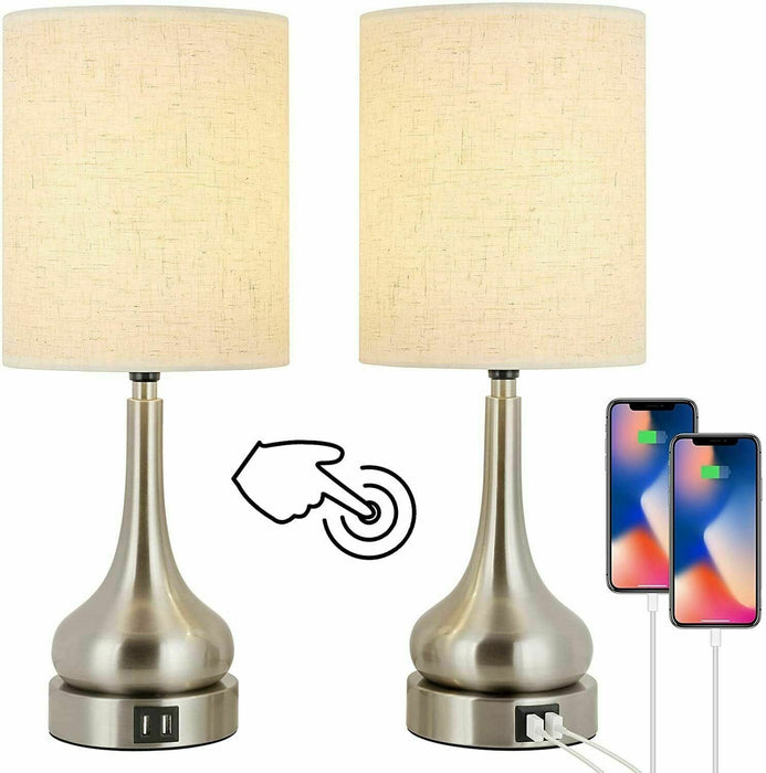 Set of 2 Table Lamps with Touch Control for Living Room with USB Charging Ports