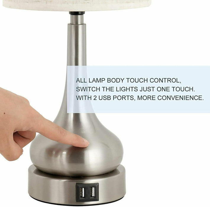 Set of 2 Table Lamps with Touch Control for Living Room with USB Charging Ports