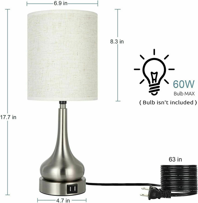 Set of 2 Table Lamps with Touch Control for Living Room with USB Charging Ports