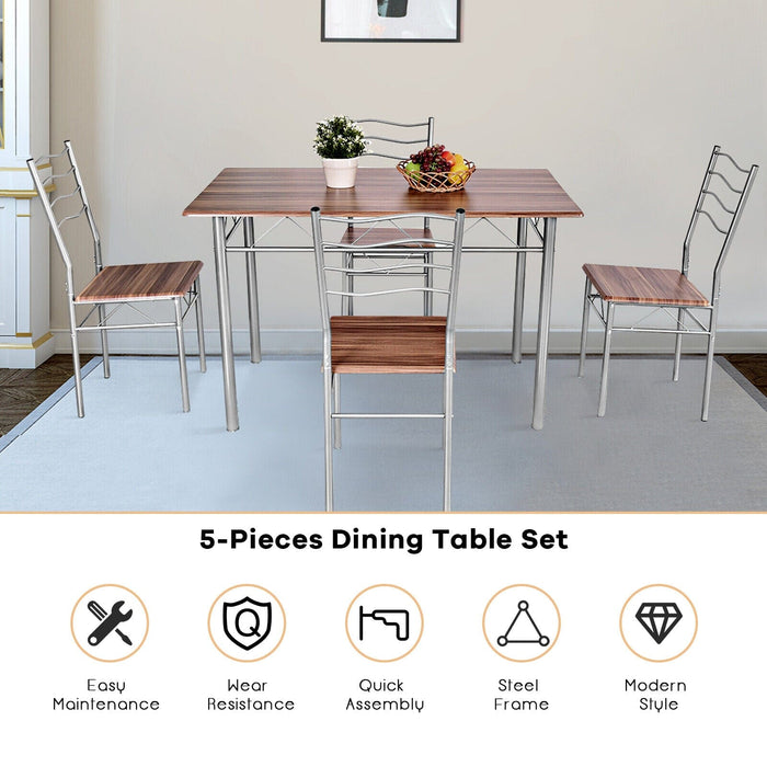 Costway HW55389NA Wood l Dining Table Set with 4 Chairs - Walnut