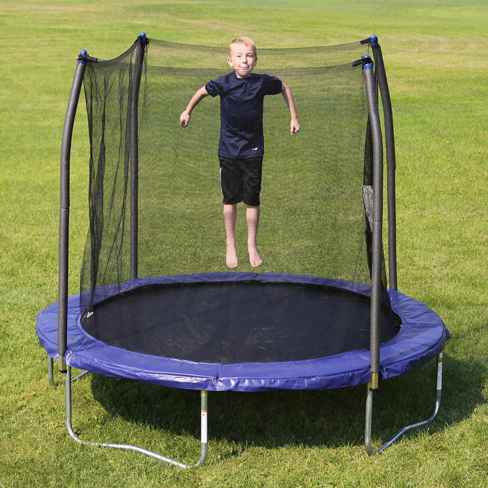 Skywalker Outdoor Kids 8 Foot Round Trampoline with Safety Net Enclosure, Blue