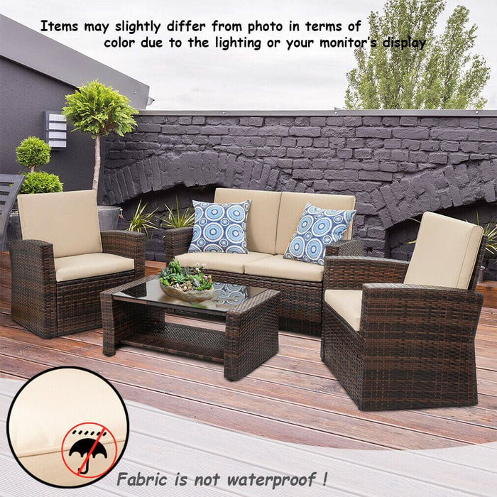 4 Pieces Outdoor Patio Furniture Sets Sectional Sofa Rattan Chair Wicker Set