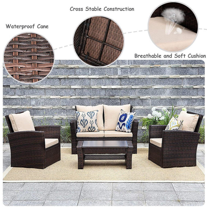 4 Pieces Outdoor Patio Furniture Sets Sectional Sofa Rattan Chair Wicker Set