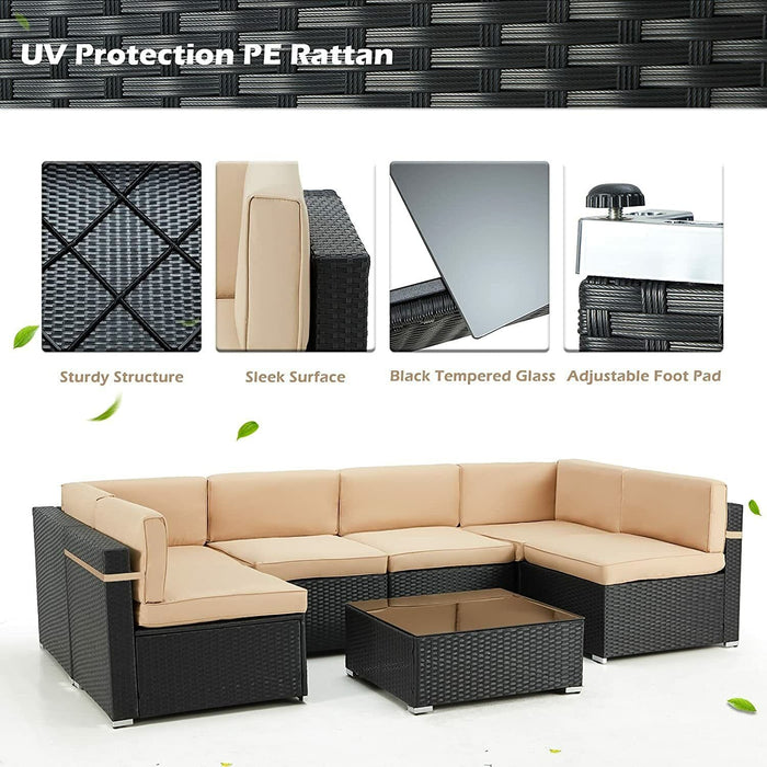 AECOJOY 7pcs Patio Rattan Sofa Set Outdoor Wicker Sectional Furniture w/ Table