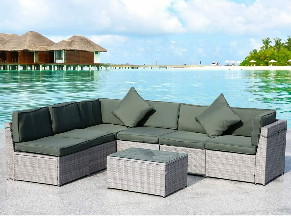 7 Piece Outdoor Patio Rattan Wicker Sofa Set Cushions Table Couch Furniture