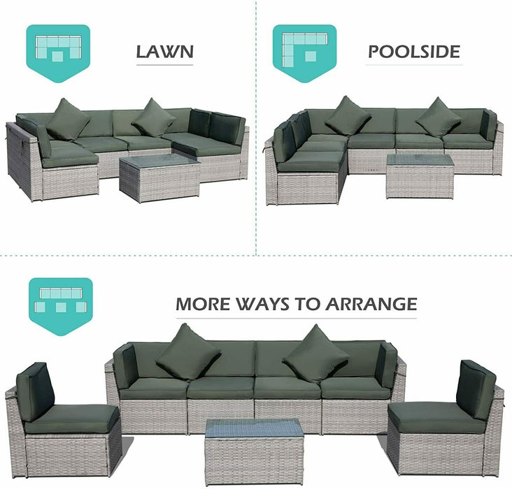 7 Piece Outdoor Patio Rattan Wicker Sofa Set Cushions Table Couch Furniture