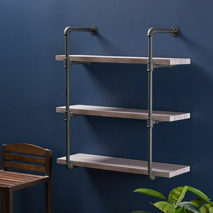 Amya Industrial Pipe Design 3-Tier Wall Mount Floating Shelf