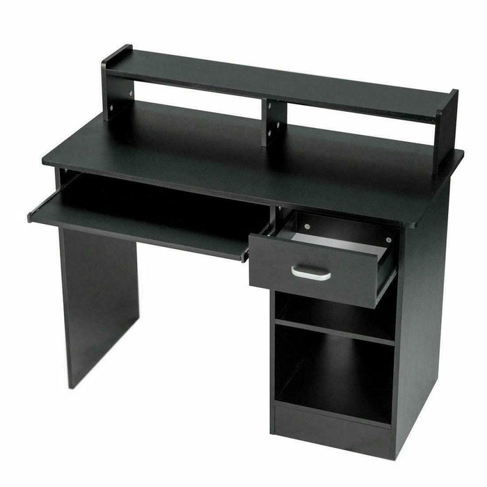 Home Office Computer Desk Workstation Wood Laptop PC Table Drawer Shelf Black
