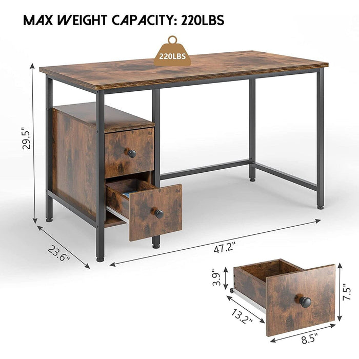 Computer Desk with Drawers 47" Home Office Study Writing Table Storage Brown