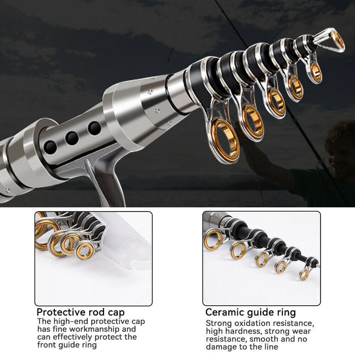 Carbon Fiber Telescopic Fishing Rod Pole Reel Combo Sea Saltwater Freshwater