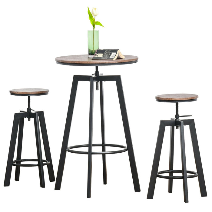 Contemporary Industrial Adjustable Height Indoor 3pc Pub Table with Stools