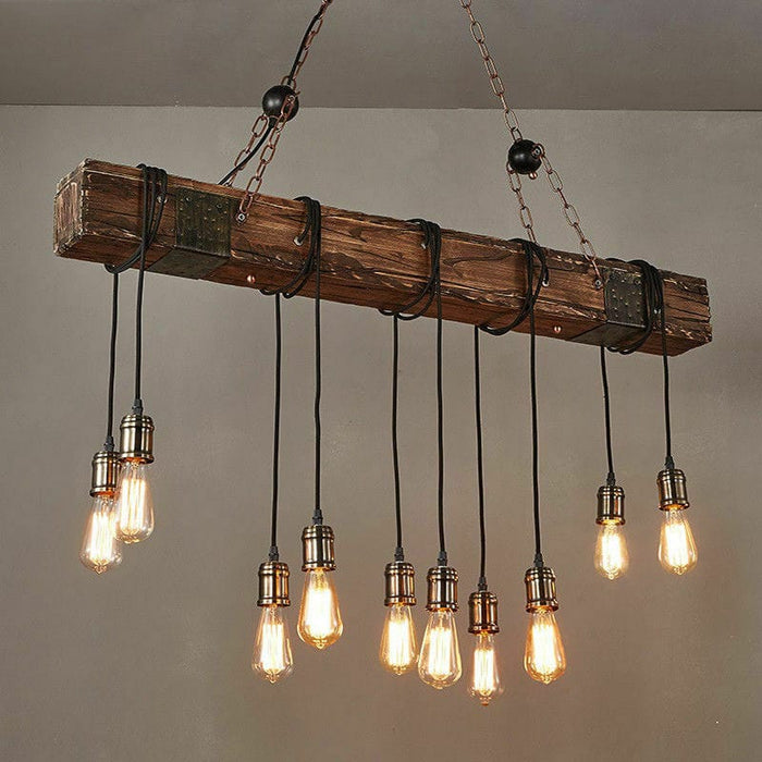 10 Edison Bulbs Rustic Chandelier Farmhouse Industrial Wood