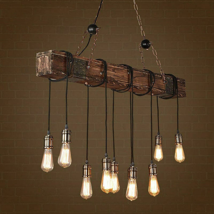 10 Edison Bulbs Rustic Chandelier Farmhouse Industrial Wood