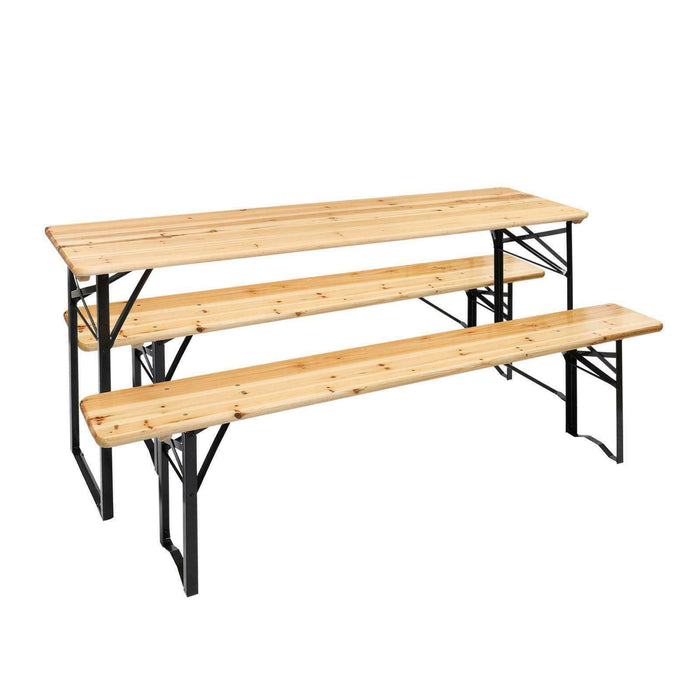 3 PCS Camping Wood Picnic Table Beer Bench Dining Set Folding Wooden Top Patio