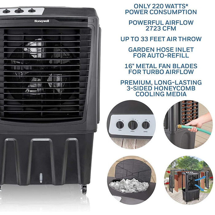 Honeywell Home Outdoor Rated Portable Evaporative Swamp Cooler & Fan, Outdoor-Safe with GFCI Cord, 2800 CFM - Gray