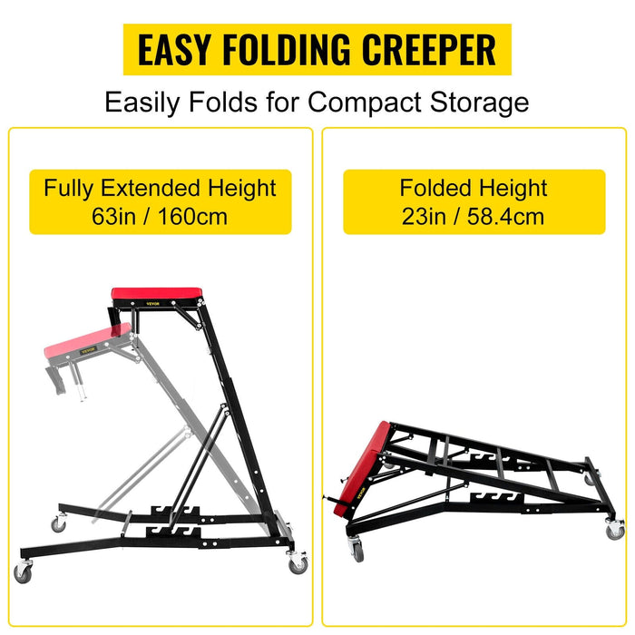 400Lbs Foldable Topside Creeper Adjustable Height Movable Ladder With 4 Wheels