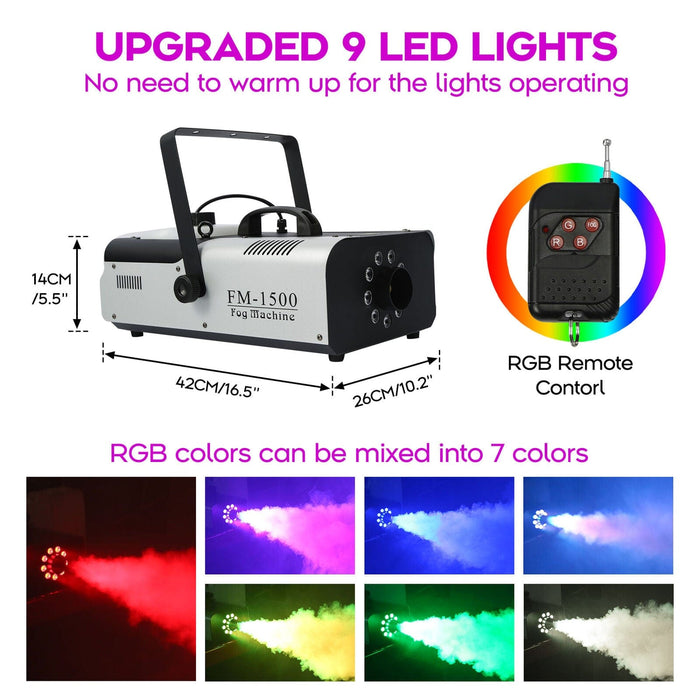 1500W Fog Smoke Machine RGB LED Stage DJ Fogger Smoke Effect Multi Color Remote