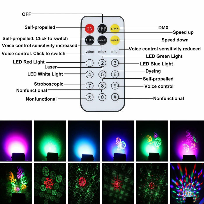 LED Pattern Disco Ball Magic Stage Light RGB DMX Effect DJ Party Light w/Remote