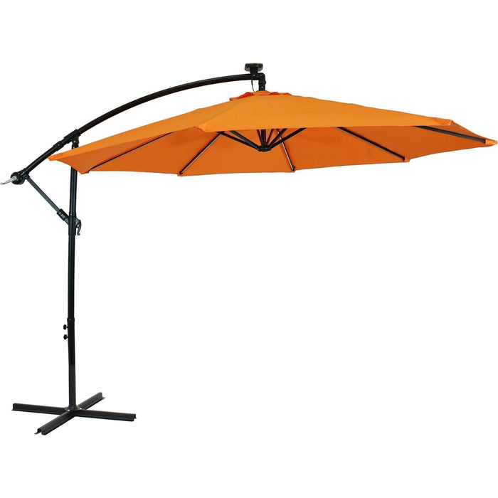 Sunnydaze Offset Patio Umbrella with Solar LED Lights - 10-Foot - Tangerine