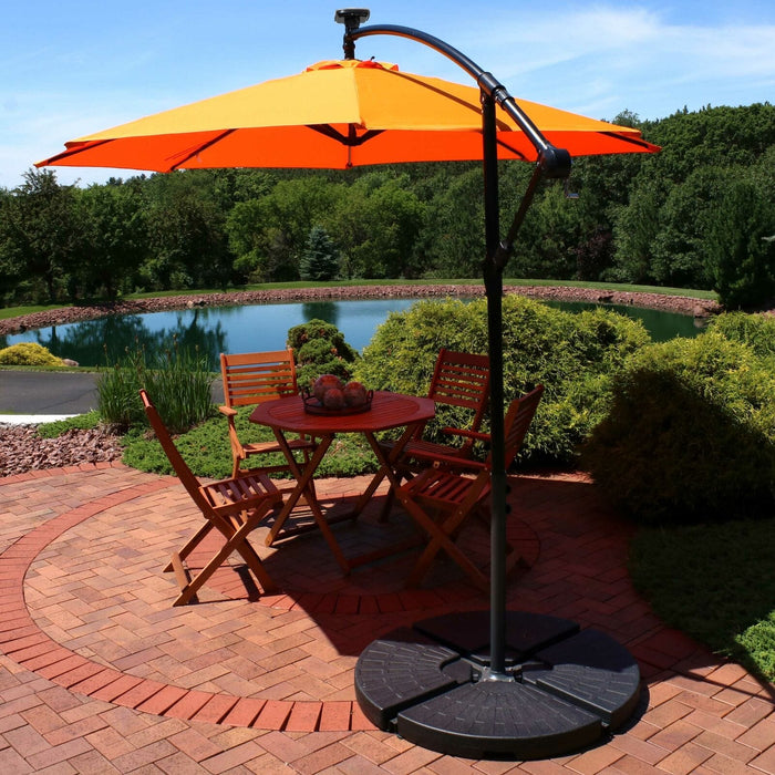 Sunnydaze Offset Patio Umbrella with Solar LED Lights - 10-Foot - Tangerine