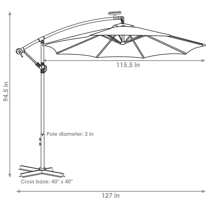 Sunnydaze Offset Patio Umbrella with Solar LED Lights - 10-Foot - Tangerine