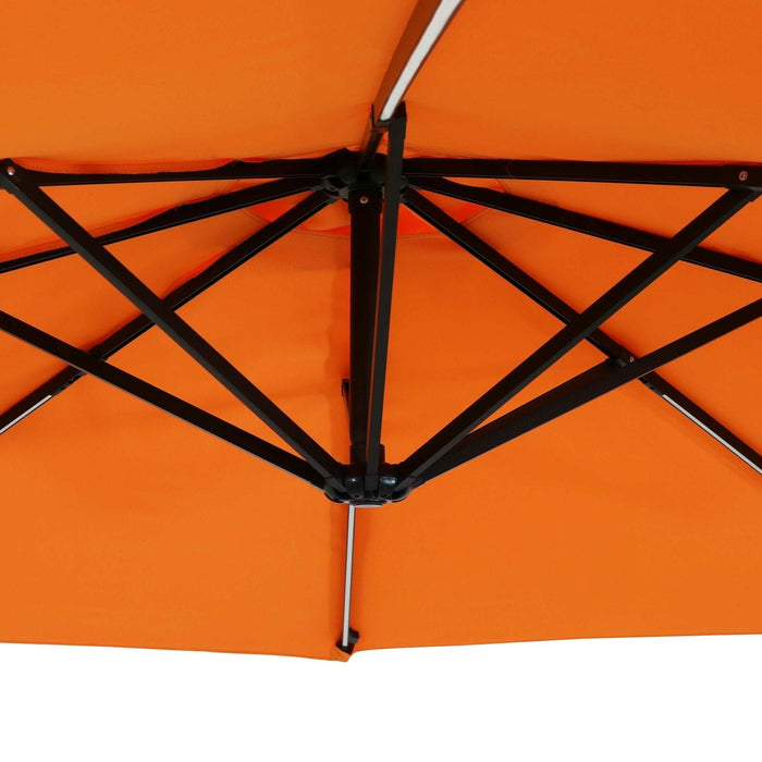 Sunnydaze Offset Patio Umbrella with Solar LED Lights - 10-Foot - Tangerine