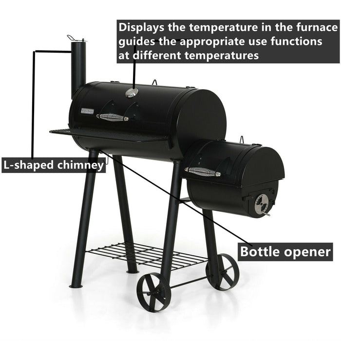 BBQ Grill Charcoal Offset Smoker Pit Outdoor Cooker Barbecue Tools Portable