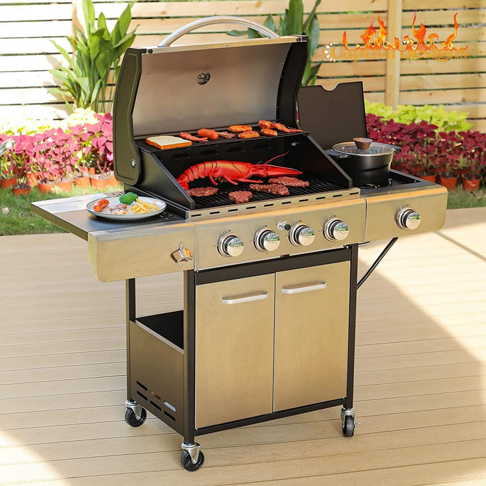 Outdoor BBQ Grill Stainless Steel Propane Gas Grill 4 Main Burners 42,000 BTU