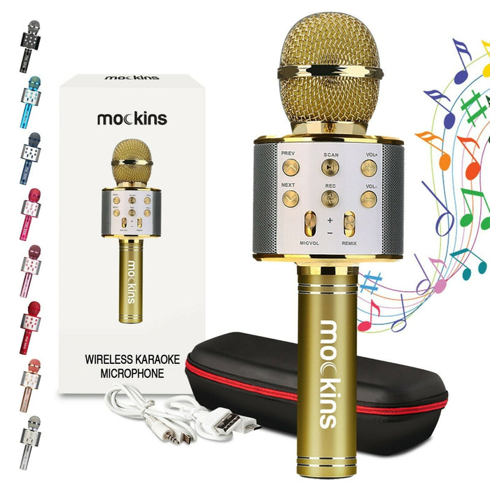 Mockins Portable Wireless Bluetooth KARAOKE Microphone Gold Holiday Gift kids