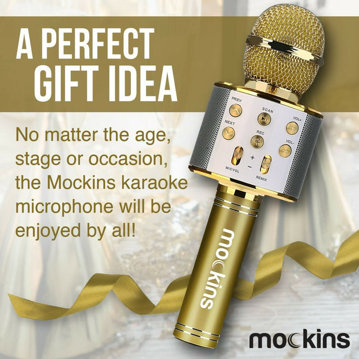 Mockins Portable Wireless Bluetooth KARAOKE Microphone Gold Holiday Gift kids