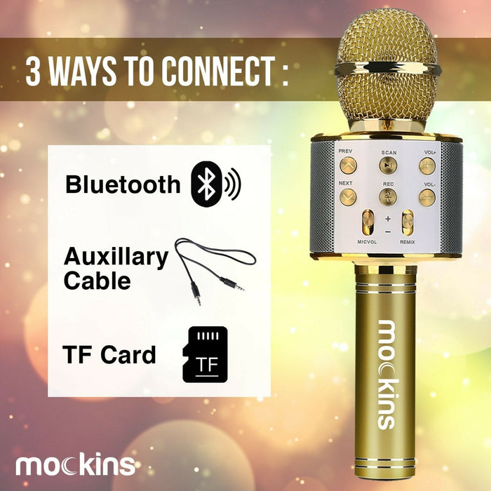 Mockins Portable Wireless Bluetooth KARAOKE Microphone Gold Holiday Gift kids