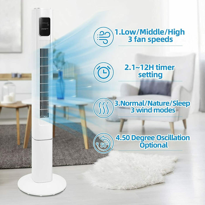 Portable 47" LCD White Oscillating Standing Tower Fans w/Remote Control Home