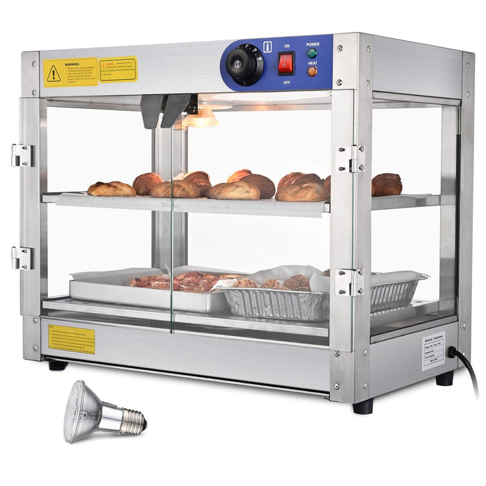 Commercial 2-Tier Countertop Heat Food Pizza Warmer 750W Pastry Display Case