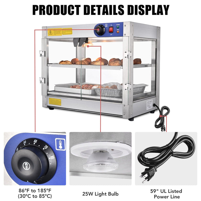 Commercial 2-Tier Countertop Heat Food Pizza Warmer 750W Pastry Display Case