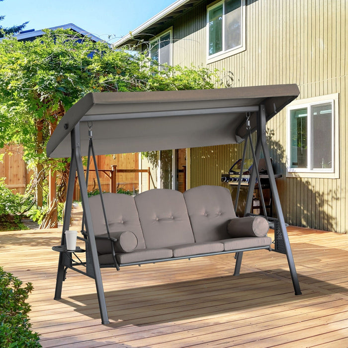 3-Person Outdoor Canopy Patio Cushioned Bench Patio Glider Swing Seat Steel